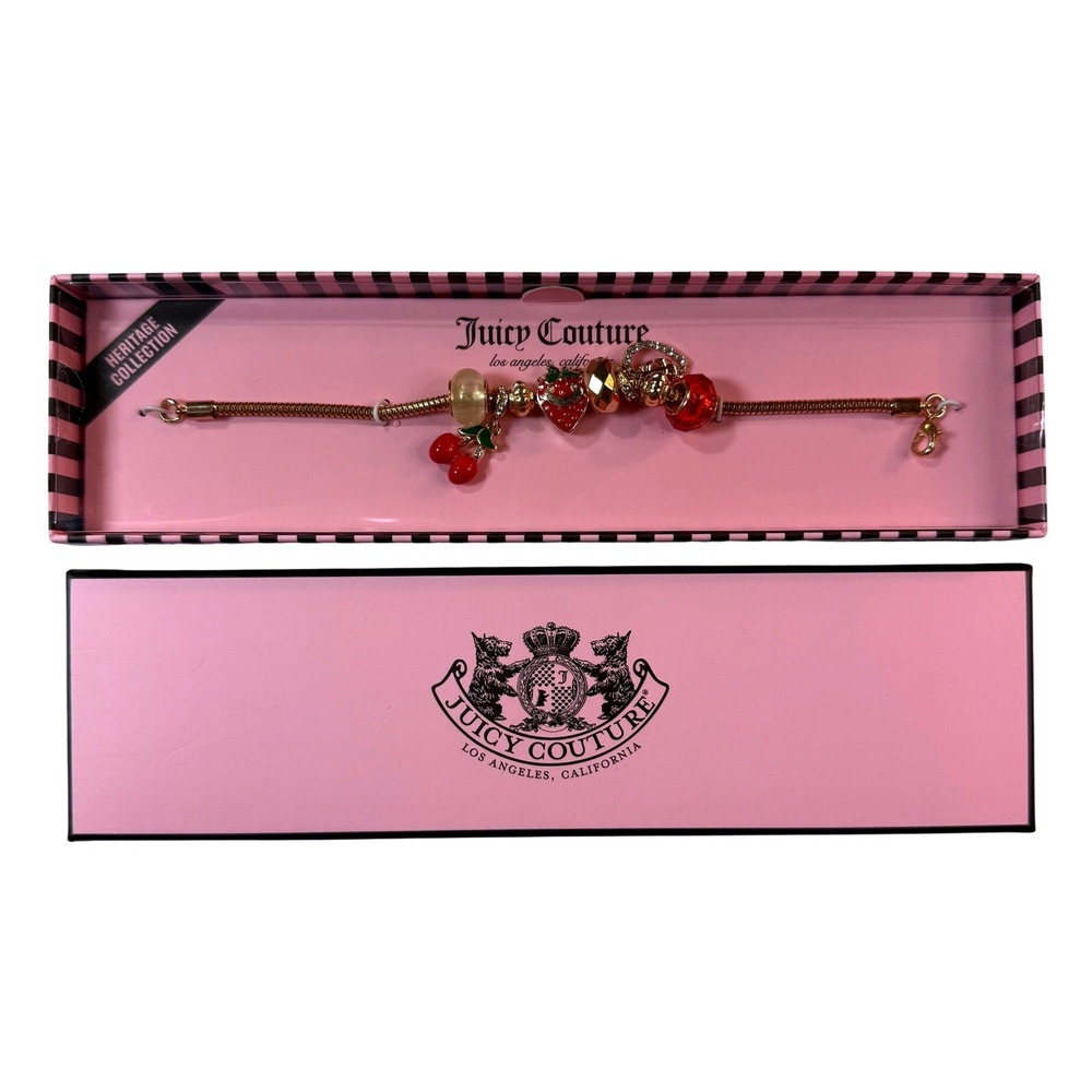Juicy Couture Charm Bracelet Womens OS‎ Gold Red Cherries Heritage Fruit Y2K NEW